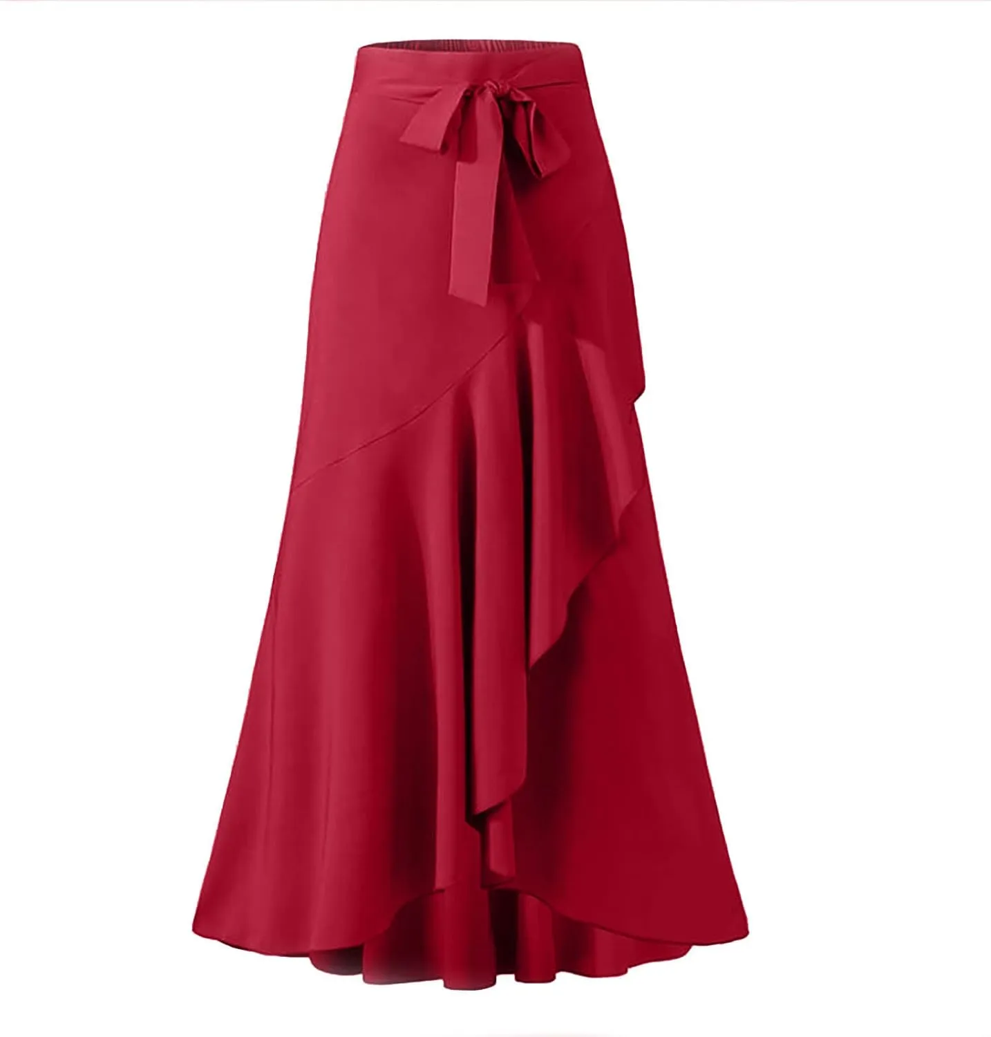 Women Ruffle Pants Flowy Trousers with Skirt High Waist Maxi Skirts Dressy Casual Skirts Lace Up Overlay Pant Skirts