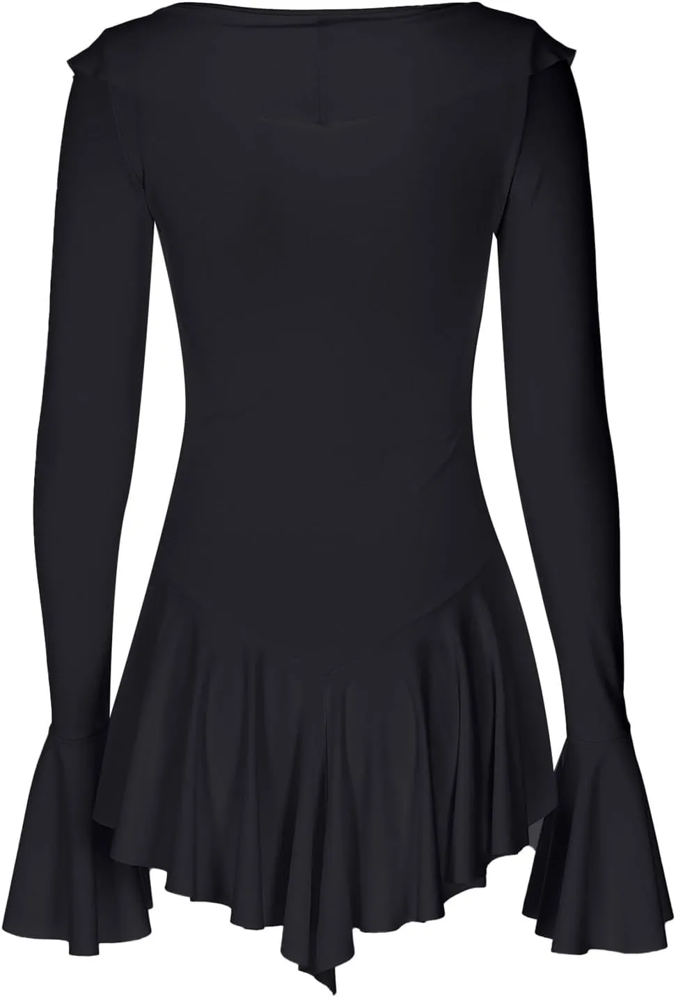 Women Sexy V Neck Dresses Tie Front Ruffle Mini Beach Dress Long Sleeve Casual Slim Fit Solid Color Ruched Bodycon Dress 2025