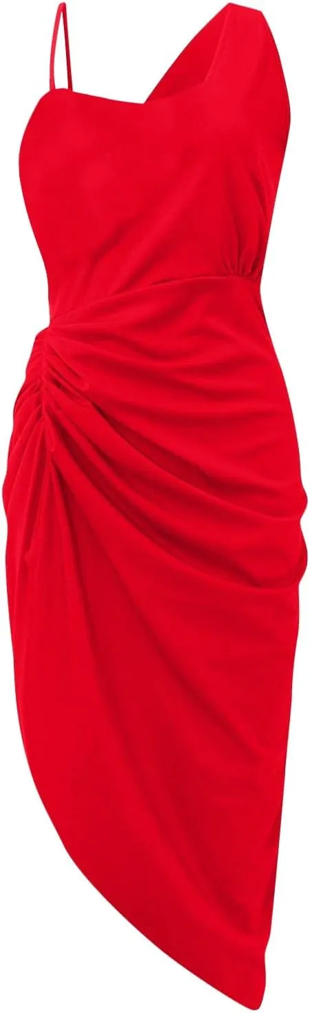Women Spring Fashion, Women's Solid Color Sexy Sequin Slit Maxi Smocked One Shoulder Evening Dress