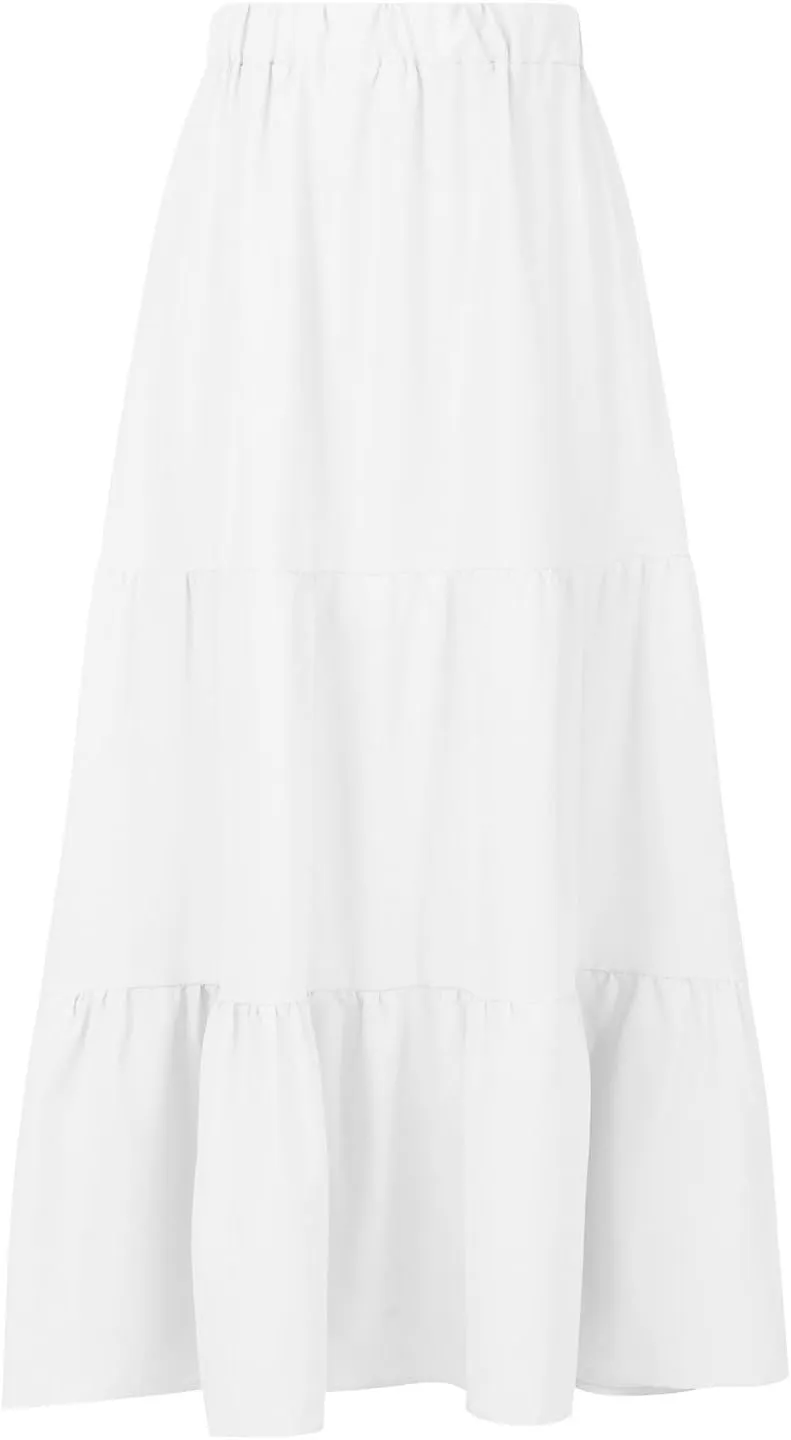 Women Summer Boho Skirt Flowy Ruffle Skirts with Pockets A-Line Midi Skirt Tiered Pleated Skirts Elastic Waist Skirt