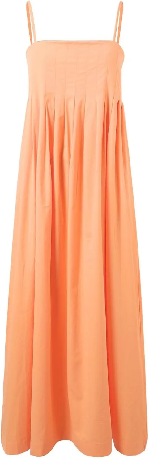 Women Summer Dresses Spaghetti Strap Scoop Neck Smocked Ruffle Loose Flowy Boho Sleeveless Backless Beach Maxi Long Dress
