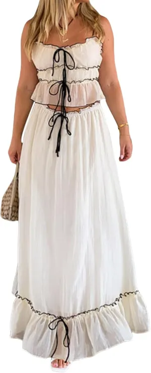 Women Y2k 2 Piece Maxi Skirt Set Floral Crop Top Bodycon Long Skirt Going Out Streetwear Outfits
