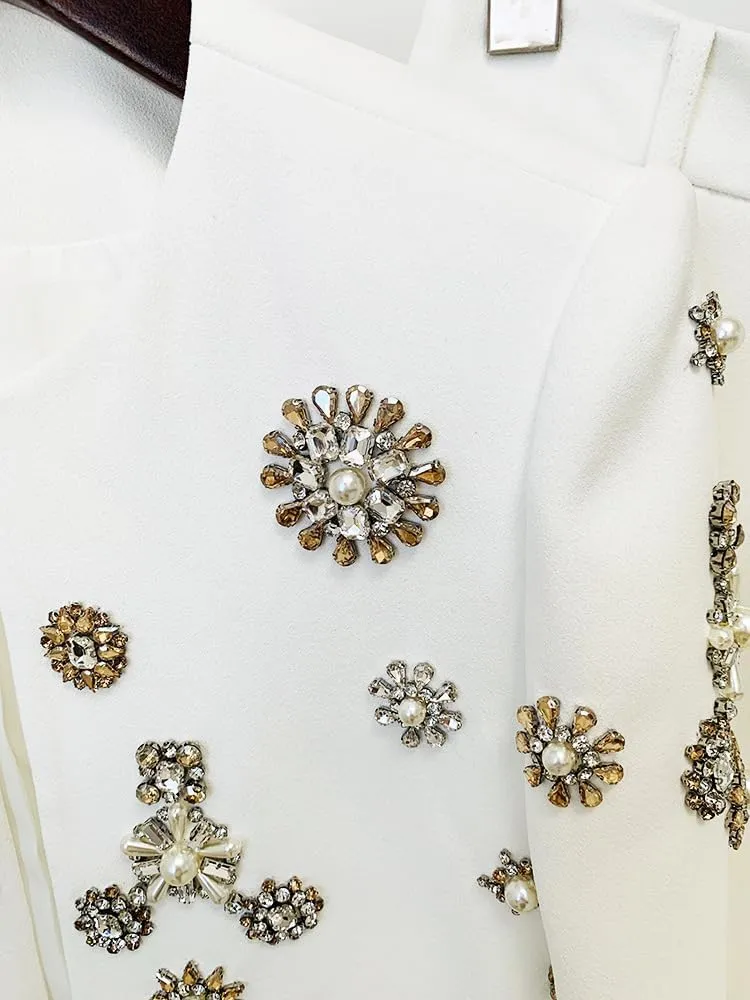 Women's 2 Piece Diamond Pearl Pant Suit Set Slim Fit Luxury Jacket Pants Party Wedding Outfits
