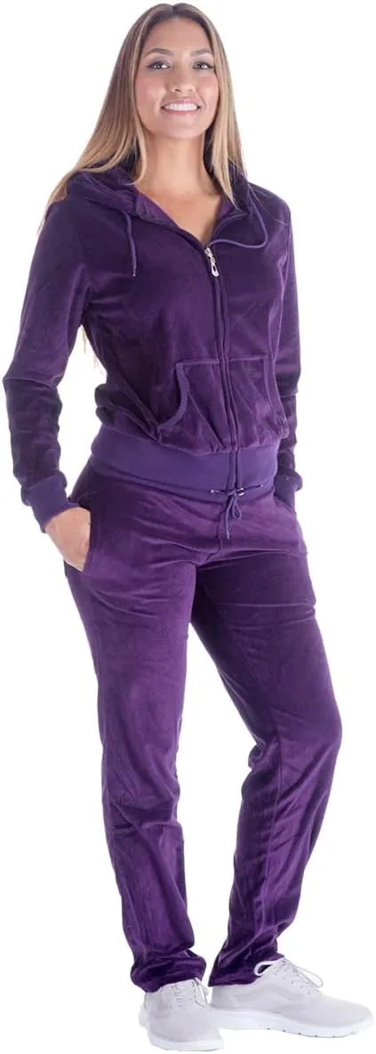 Womens 2 Piece Outfits Velour Tracksuits Long Sleeve Sports Sweatsuits Jogging Velvet Lounge Set