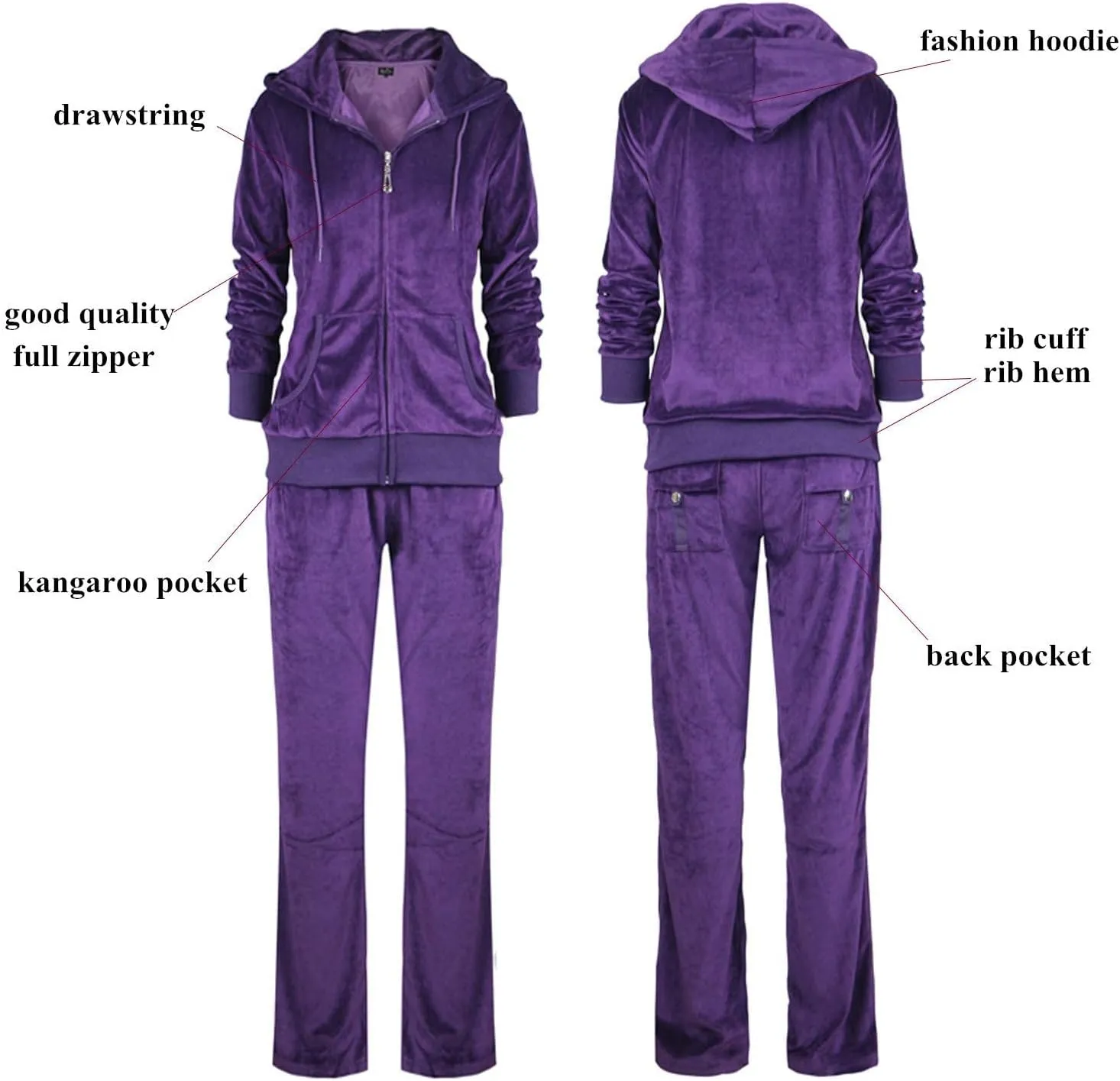 Womens 2 Piece Outfits Velour Tracksuits Long Sleeve Sports Sweatsuits Jogging Velvet Lounge Set