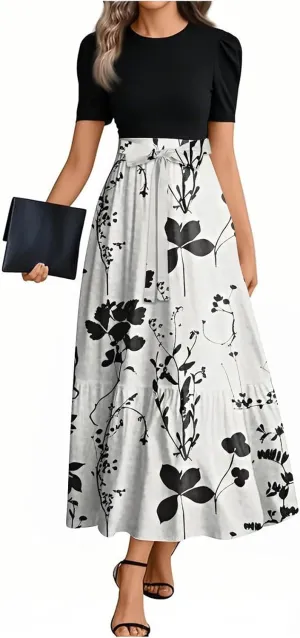 Women's 2025 Summer Floral Midi Dress Cap Sleeve V Neck Ruffle Long Flowy Boho Casual Beach Vacation Dresses