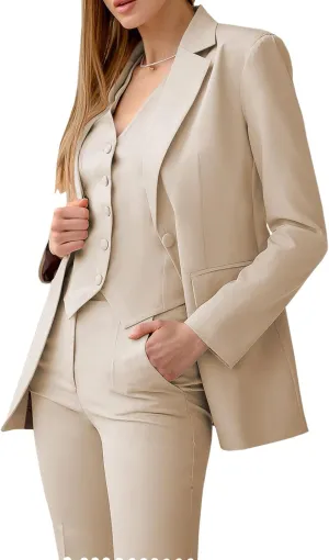 Women's 3 Piece Suit Double Breasted Slim Fit Vest Lady Business Suit Office Work Formal Two Button Blazer Suit Pants Set