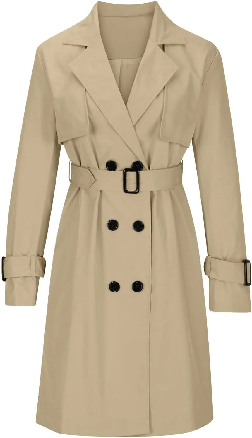 Women's Anoraks Fashion Autumn Winter Solid Color Double Breasted Trench Coat