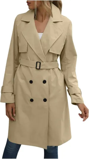 Women's Anoraks Fashion Autumn Winter Solid Color Double Breasted Trench Coat