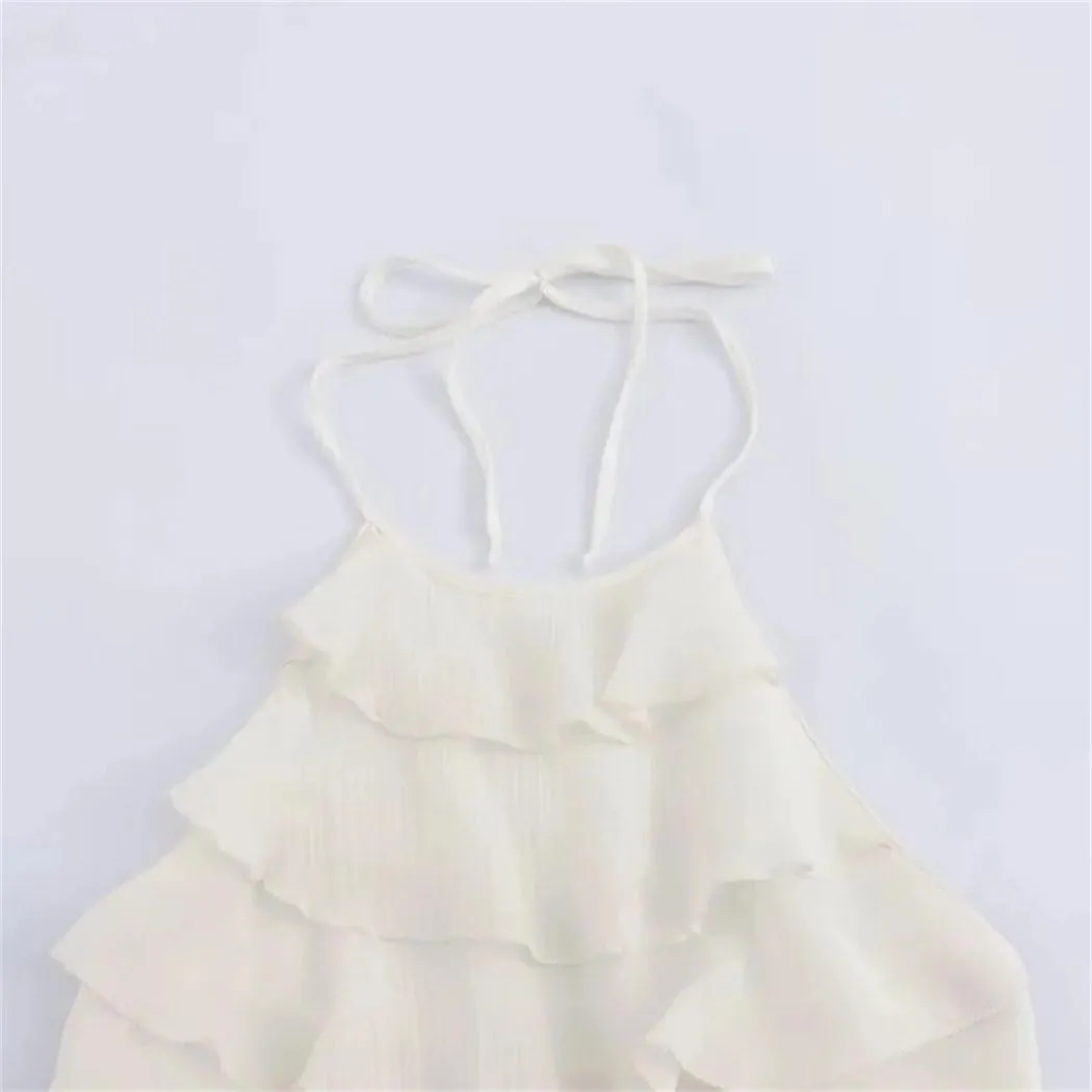 Women's Bow Halter Sleeveless Tank Top Summer Bodycon Flowing Fringed Sexy Camisole