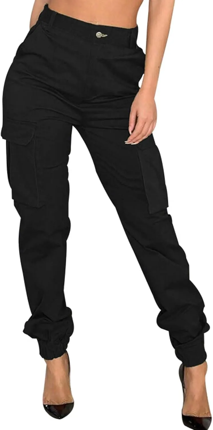 Women's Cargo Jogger Camo Pants with Pockets High Waist Slim Casual Tapered Camouflage Combat Hiking Pants