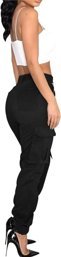 Women's Cargo Jogger Camo Pants with Pockets High Waist Slim Casual Tapered Camouflage Combat Hiking Pants