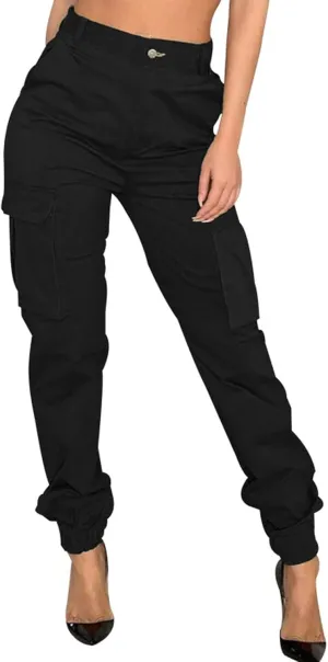 Women's Cargo Jogger Camo Pants with Pockets High Waist Slim Casual Tapered Camouflage Combat Hiking Pants