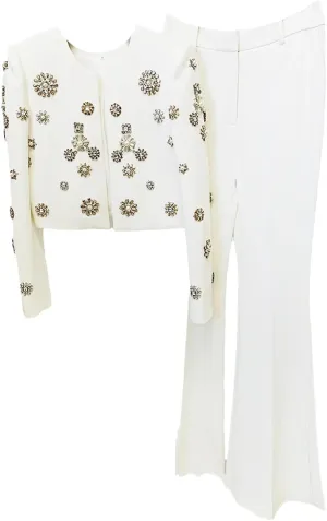 Women's Crystal-Edged Dinner Suits, high-Slit Flared Pants Party Dress Suits