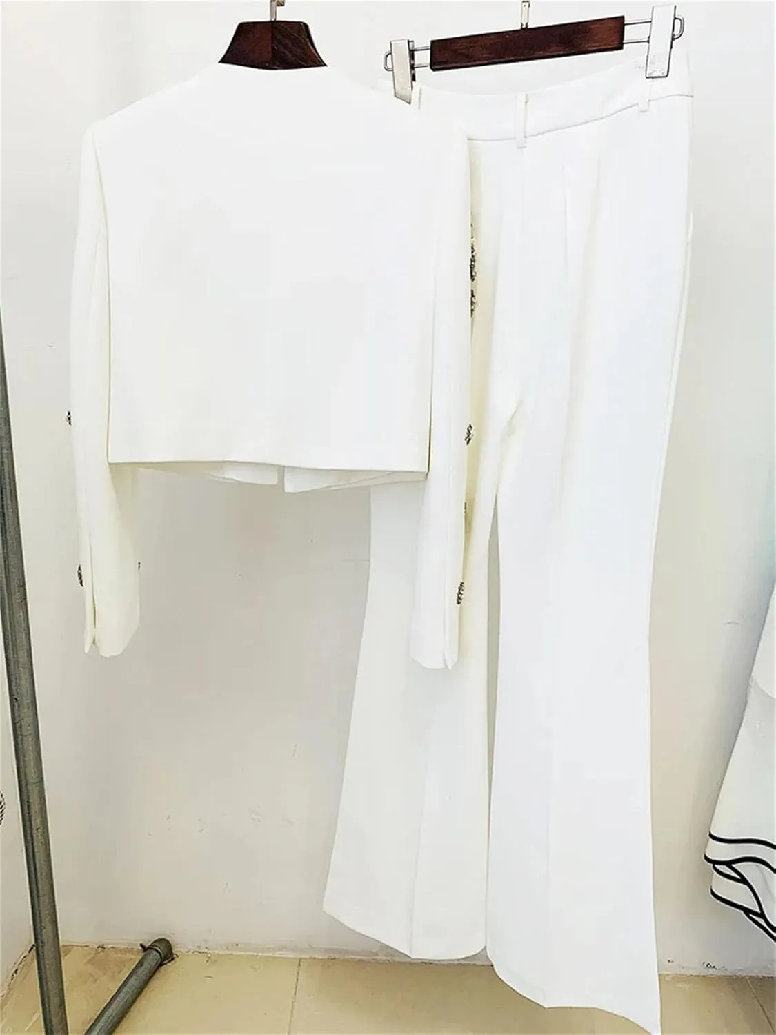 Women's Crystal-Edged Dinner Suits, high-Slit Flared Pants Party Dress Suits