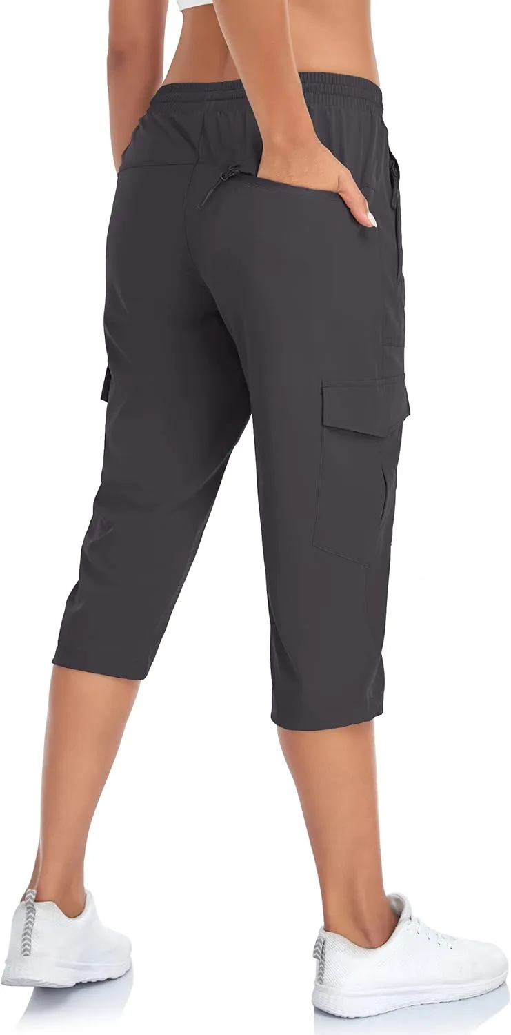 Women's Hiking Cargo Capri Pants Lightweight Quick Dry Joggers Outdoor Casual Travel Capris with Zipper Pockets