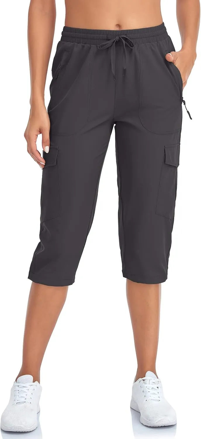 Women's Hiking Cargo Capri Pants Lightweight Quick Dry Joggers Outdoor Casual Travel Capris with Zipper Pockets
