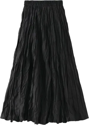 Women's Long Skirt High Waist Elastic Pleated Skirt Ballet Wedding Prom Party A-Line Casual Swing Midi Skirt