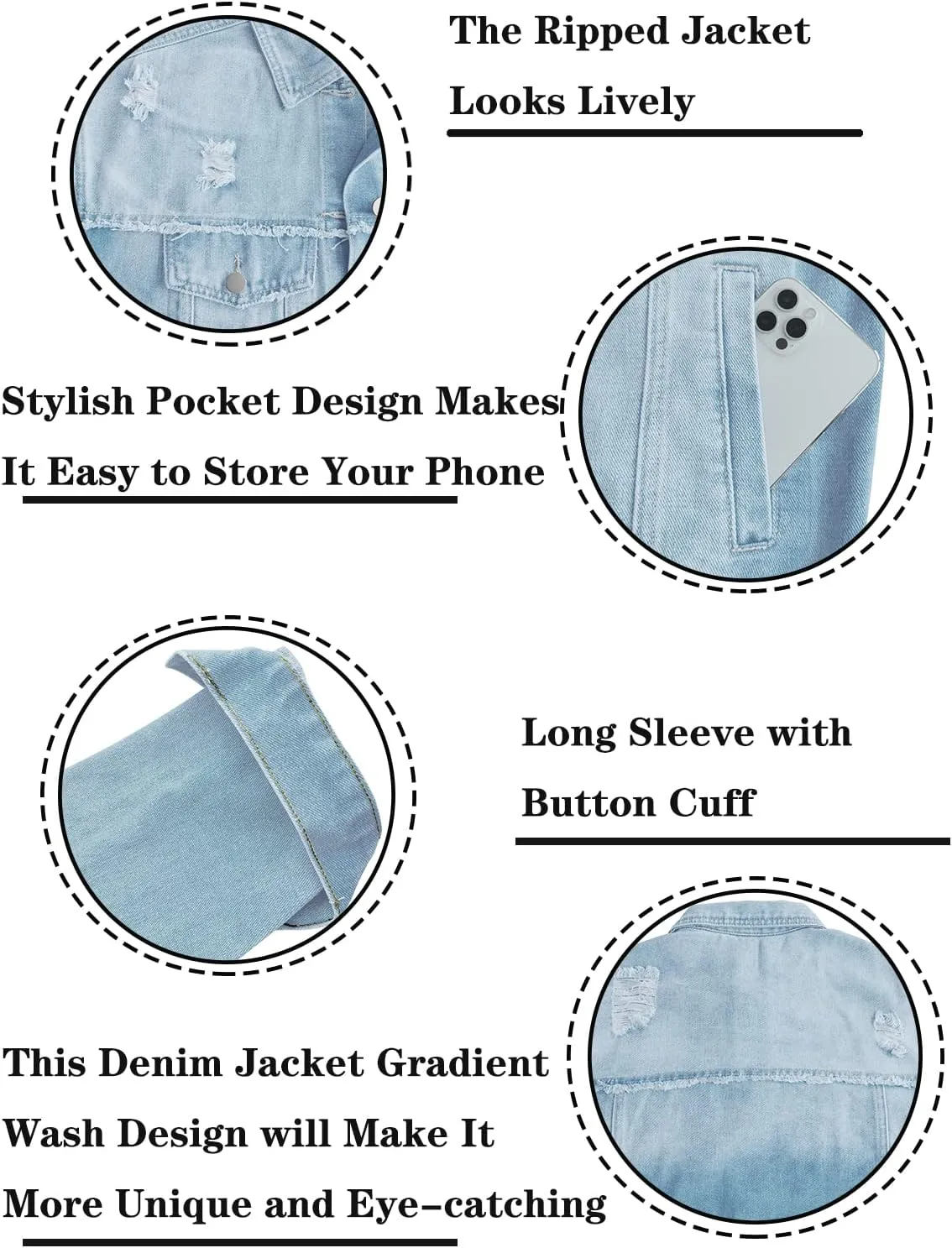 Womens Long Sleeve Washed Button Down Basic Denim Jacket With Pockets