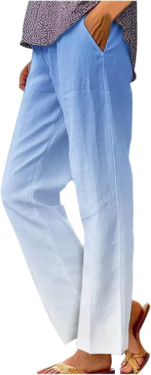 Womens Ombre Color Pants Trendy 2024 Elastic High Waist Straight Leg Pant Loose Casual Summer Aesthetic Beach Trouser