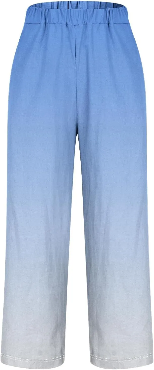 Womens Ombre Color Pants Trendy 2024 Elastic High Waist Straight Leg Pant Loose Casual Summer Aesthetic Beach Trouser