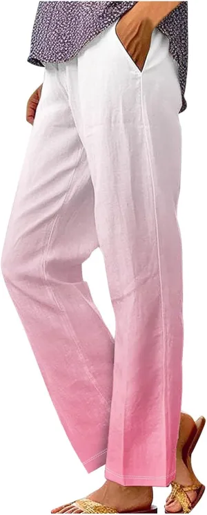 Womens Ombre Color Pants Trendy 2024 Elastic High Waist Straight Leg Pant Loose Casual Summer Aesthetic Beach Trouser
