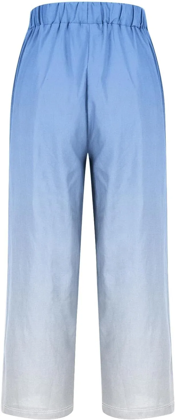 Womens Ombre Color Pants Trendy 2024 Elastic High Waist Straight Leg Pant Loose Casual Summer Aesthetic Beach Trouser
