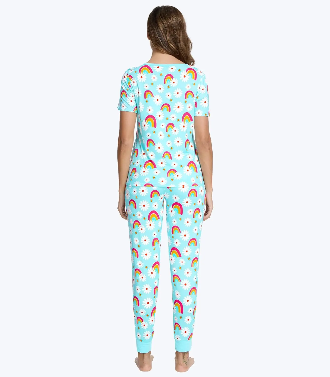 Women's Pajamas Set-Viscose Made from Bamboo, Short Sleeve Sleepwear Top with Jogger Pant Pj Sets V Neck Loungewear