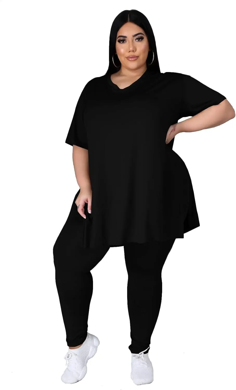 Women's Plus Size Two Piece Outfits Loungewear Sets Summer Oversized Tshirts Long Sweatpants Sweatsuits Sets