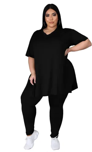 Women's Plus Size Two Piece Outfits Loungewear Sets Summer Oversized Tshirts Long Sweatpants Sweatsuits Sets