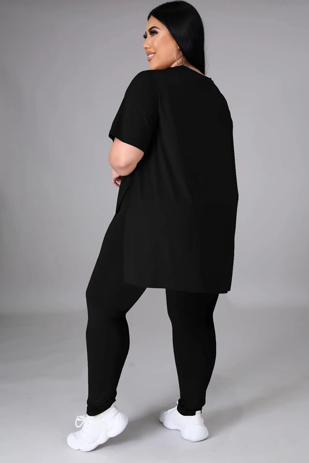 Women's Plus Size Two Piece Outfits Loungewear Sets Summer Oversized Tshirts Long Sweatpants Sweatsuits Sets