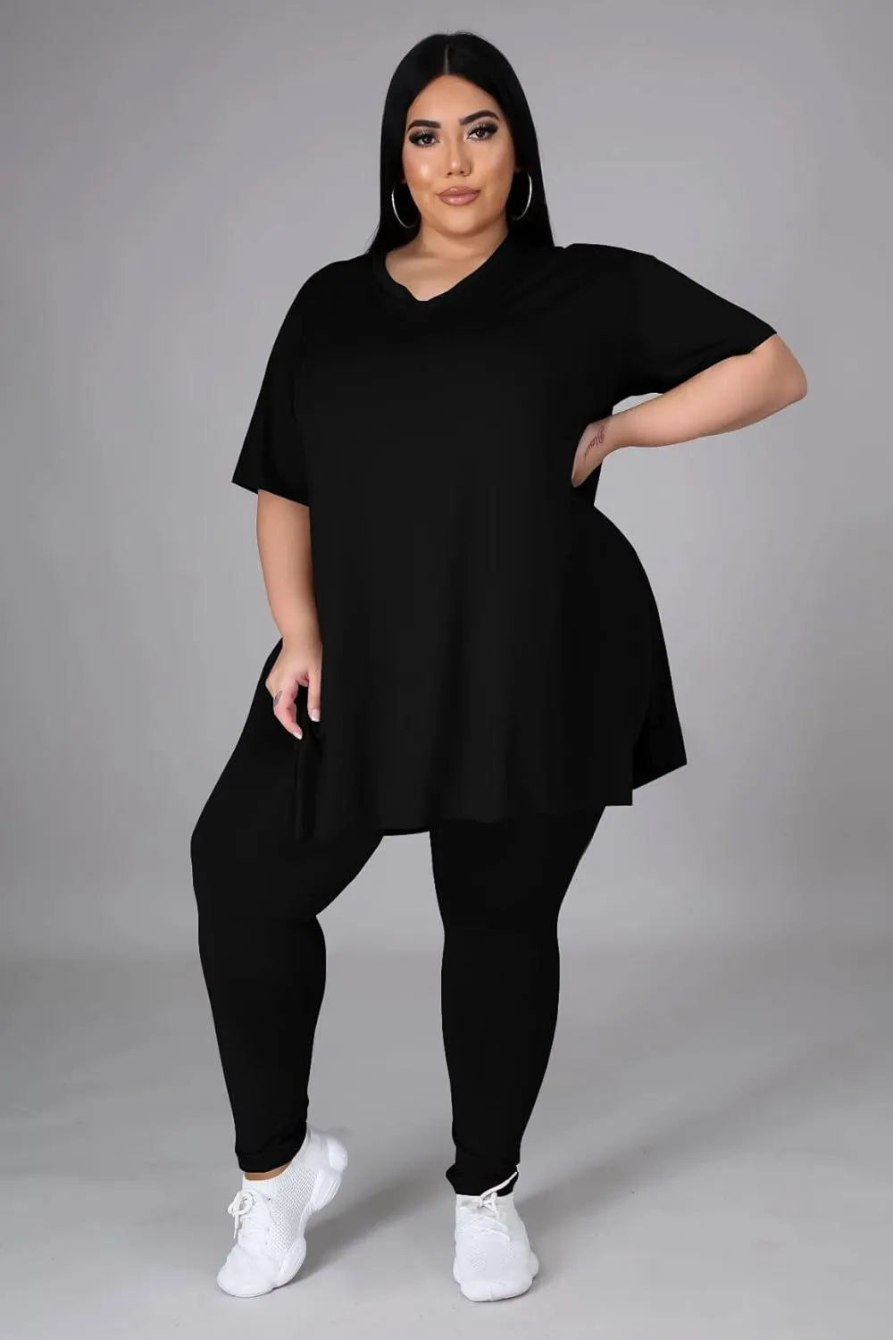 Women's Plus Size Two Piece Outfits Loungewear Sets Summer Oversized Tshirts Long Sweatpants Sweatsuits Sets