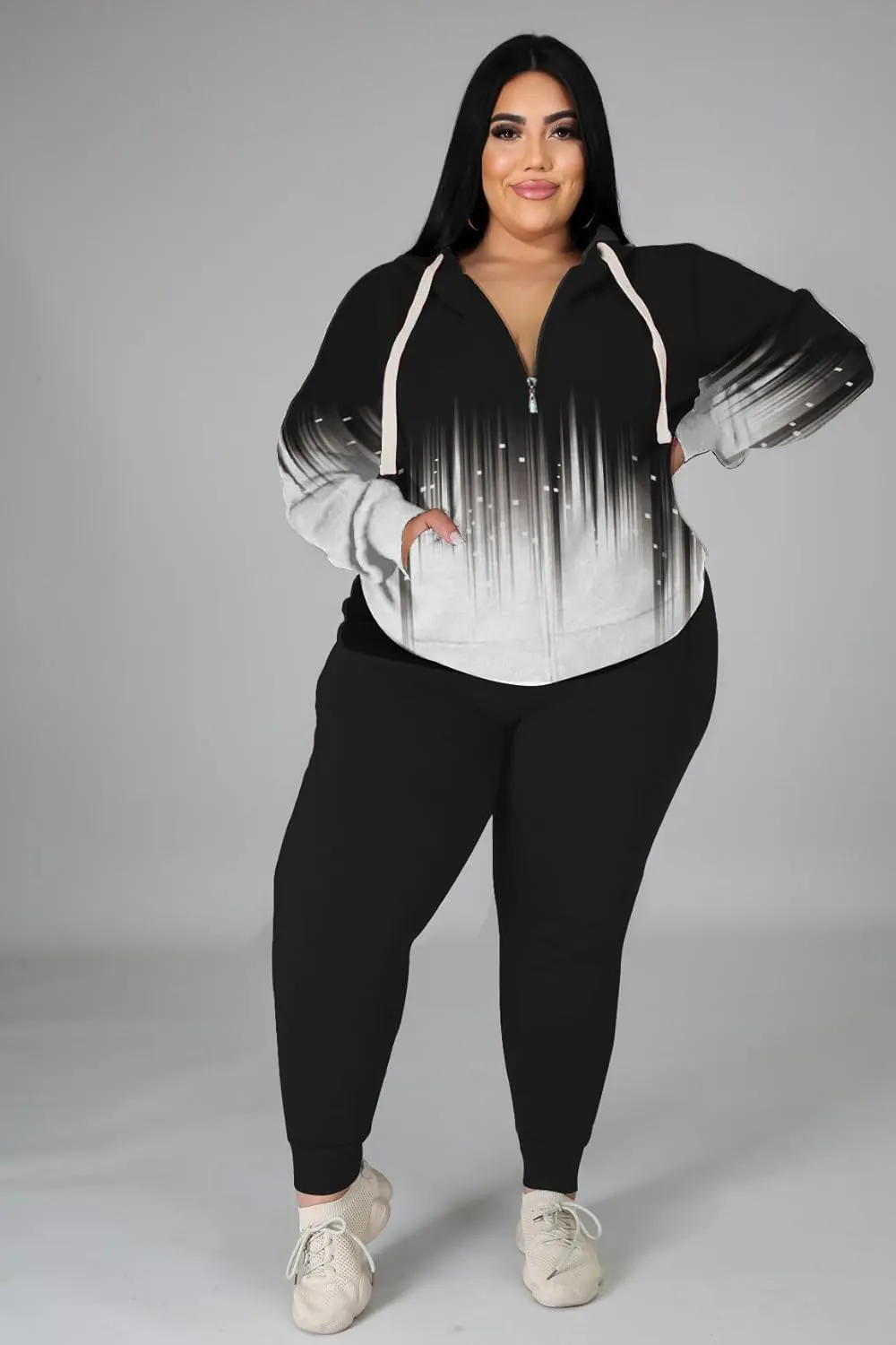 Women's Plus Size Two Piece Outfits Sweatsuits Sets Long Sleeve Loungewear Tracksuit Sets