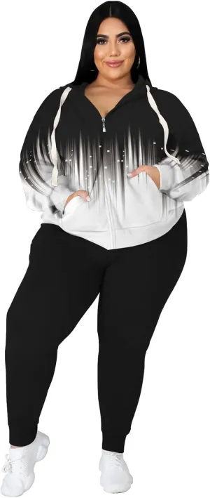 Women's Plus Size Two Piece Outfits Sweatsuits Sets Long Sleeve Loungewear Tracksuit Sets