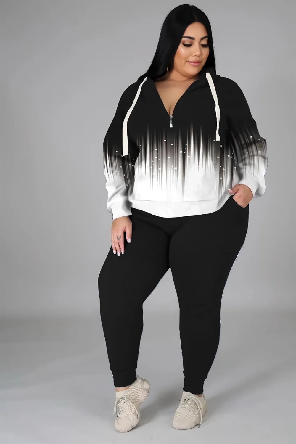 Women's Plus Size Two Piece Outfits Sweatsuits Sets Long Sleeve Loungewear Tracksuit Sets