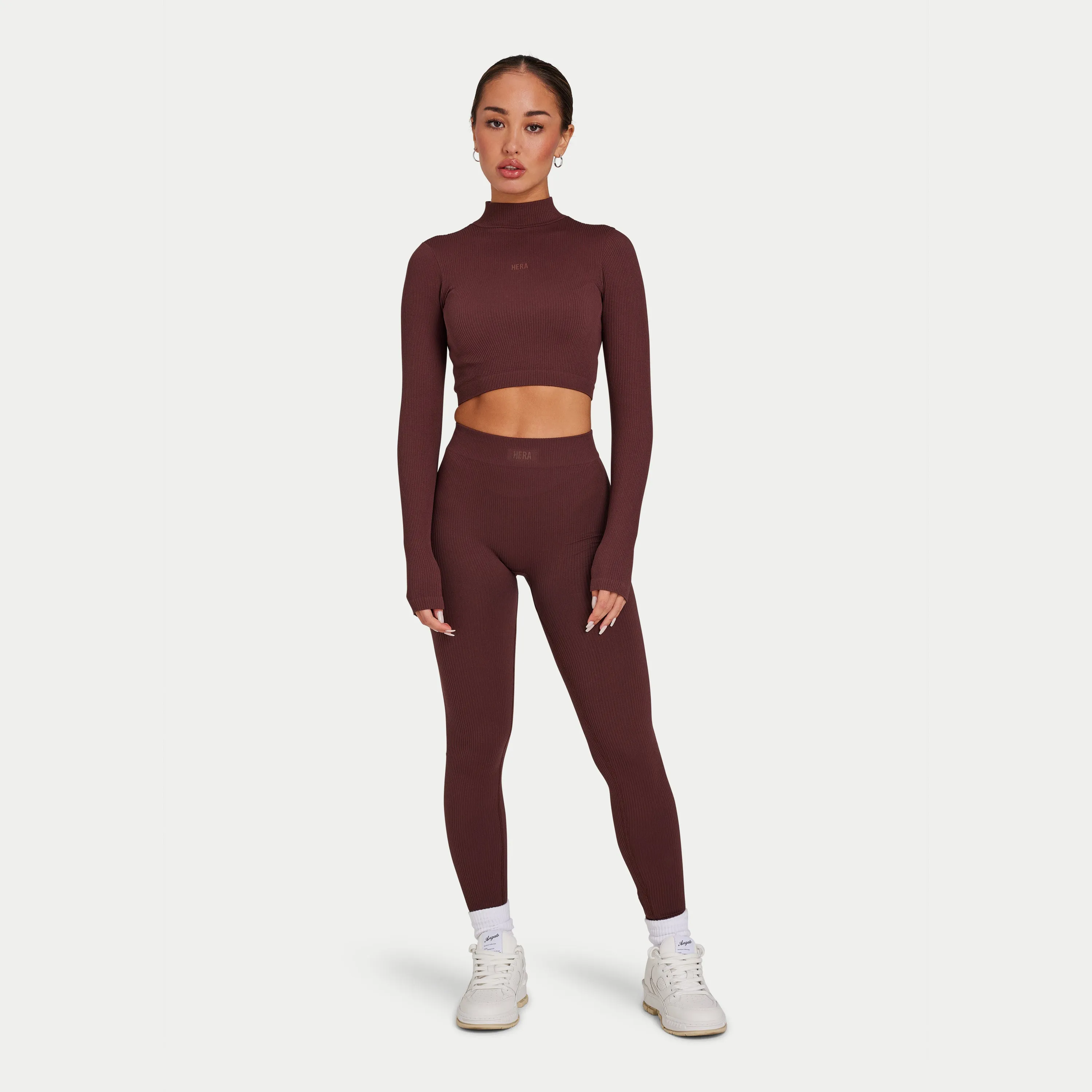 Womens Ribbed Base Legging - Mahogany Brown