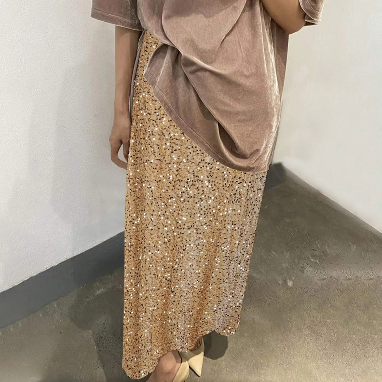 Womens Sequin Skirts Sparkle Glitter High Waisted Skirt Elegant Long Maxi Skirt Flowy Evening Night Out Party Skirts