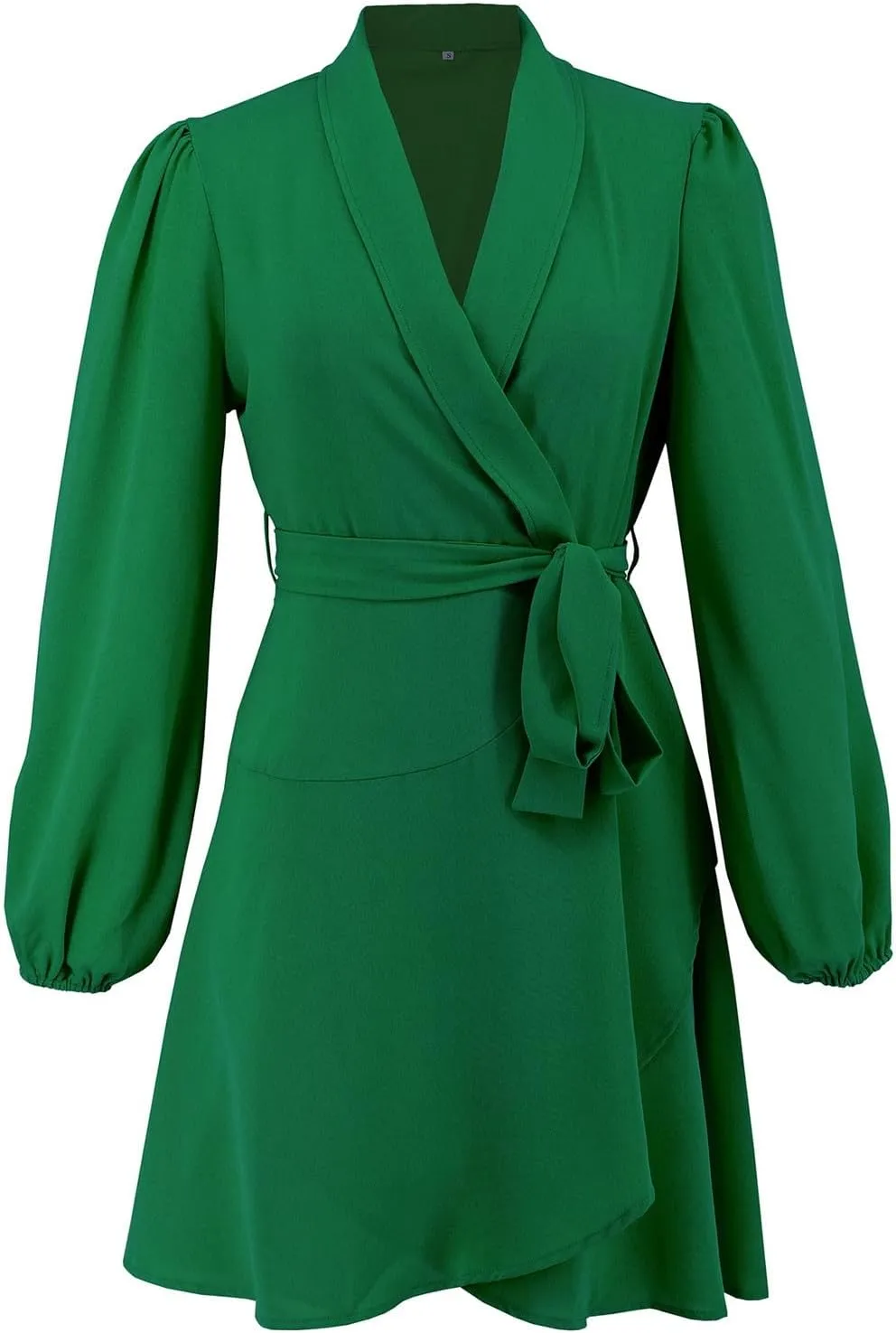 Women's Sexy V-Neck Dress Long Sleeve Waist Tie Ruffle Mini Dress Elegant Summer Casual Swing Dresses