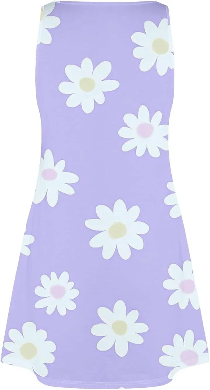 Women's Sleeveless Floral Print Summer Dress Casual Loose Fit V-Neck Beach Summer with Pattern