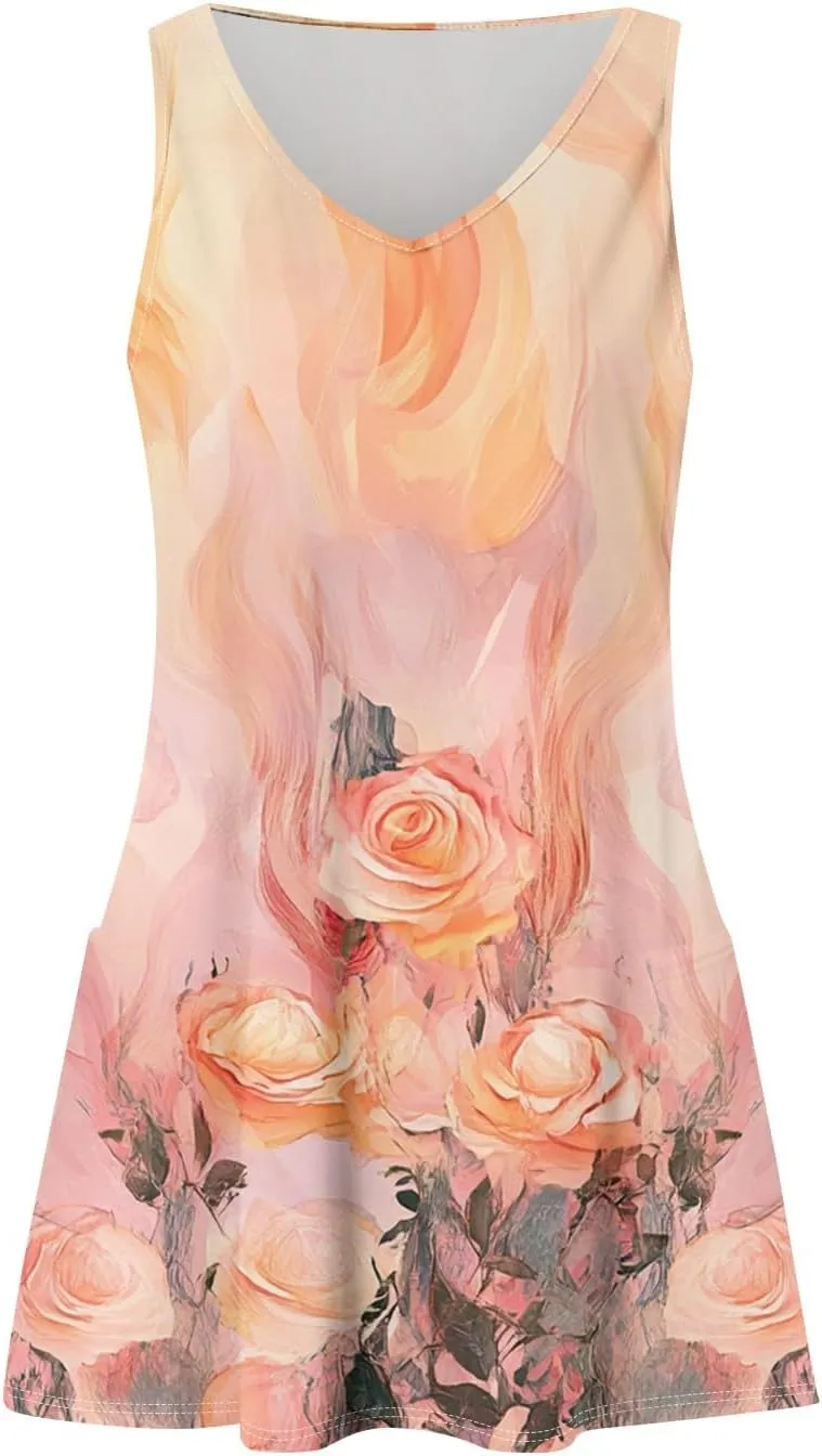 Women's Sleeveless Summer Dress with Abstract Purple Print Casual A-Line Beach Wear for Vacation and Daily Outfits