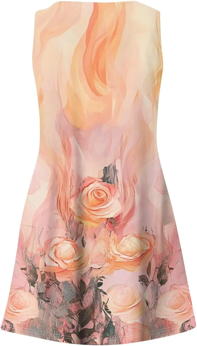 Women's Sleeveless Summer Dress with Abstract Purple Print Casual A-Line Beach Wear for Vacation and Daily Outfits