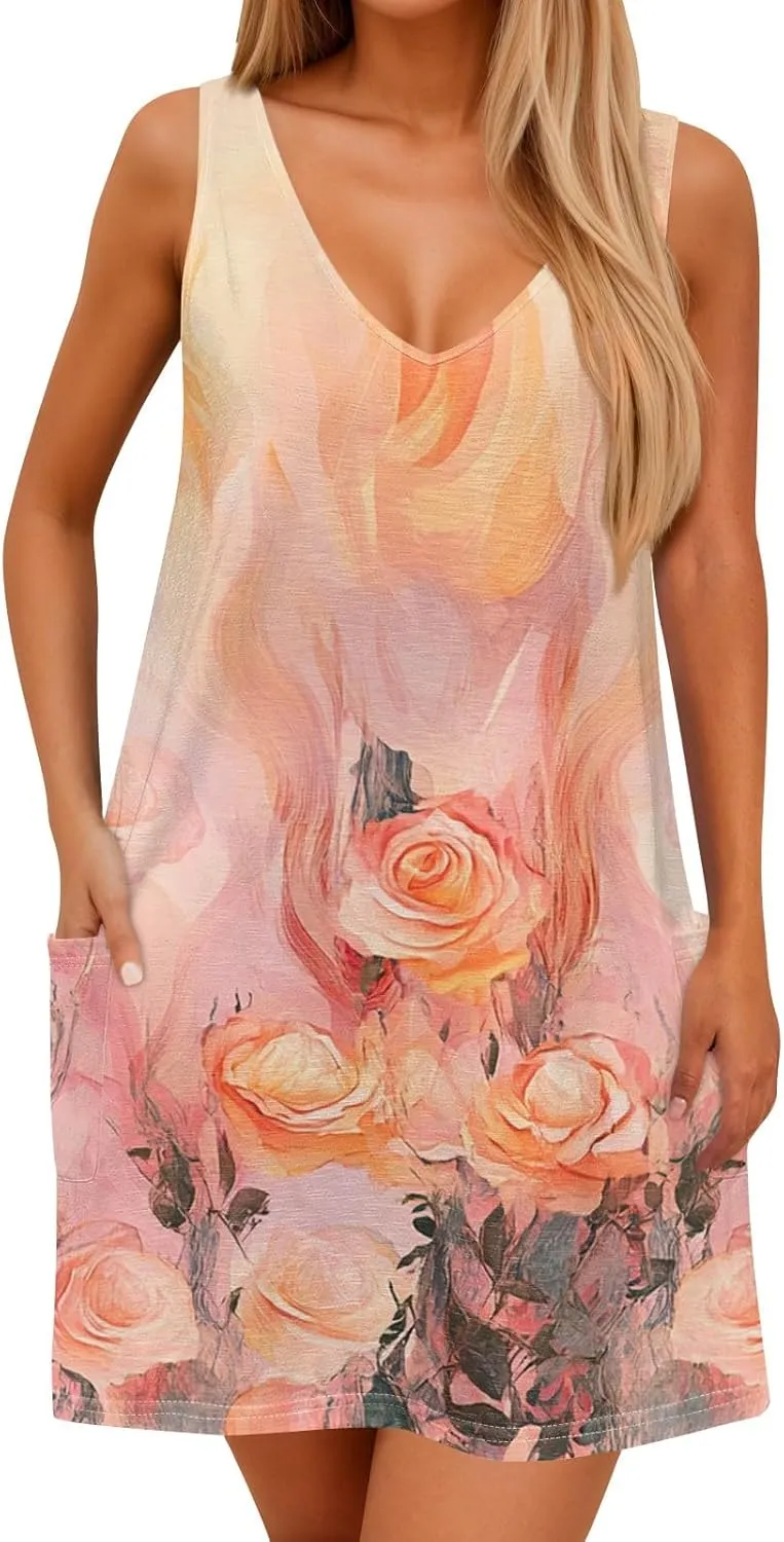 Women's Sleeveless Summer Dress with Abstract Purple Print Casual A-Line Beach Wear for Vacation and Daily Outfits