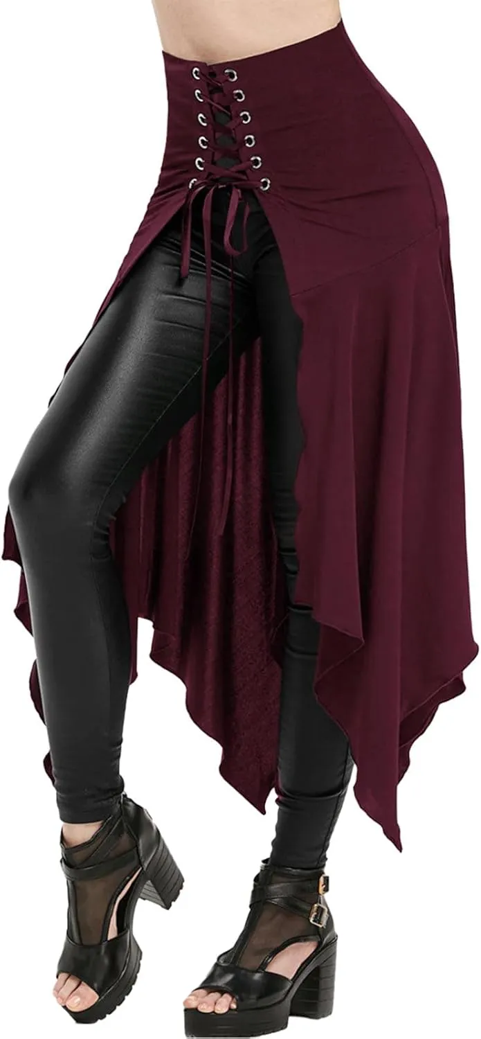 Women's Steampunk Gothic Vintage Victorian Gypsy Hippie Party Skirt Open Front Overskirt Halloween Costume Cosplay