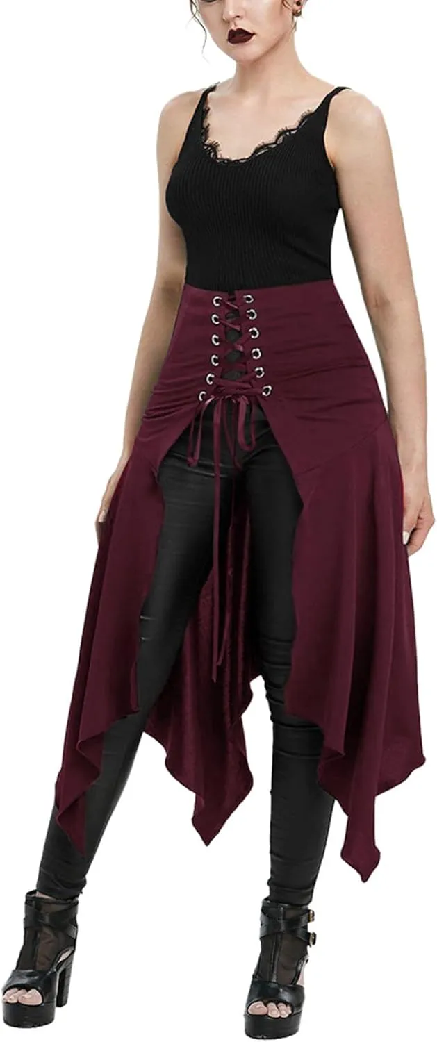 Women's Steampunk Gothic Vintage Victorian Gypsy Hippie Party Skirt Open Front Overskirt Halloween Costume Cosplay