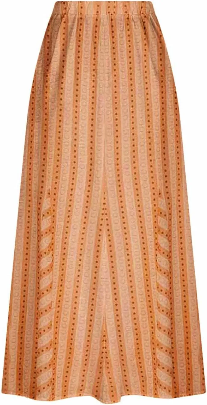 Womens Stripe Skirt Trendy Casual Elastic High Waisted Skirt Loose Fit Pleated Flowy Swing Maxi Skirts with Pockets