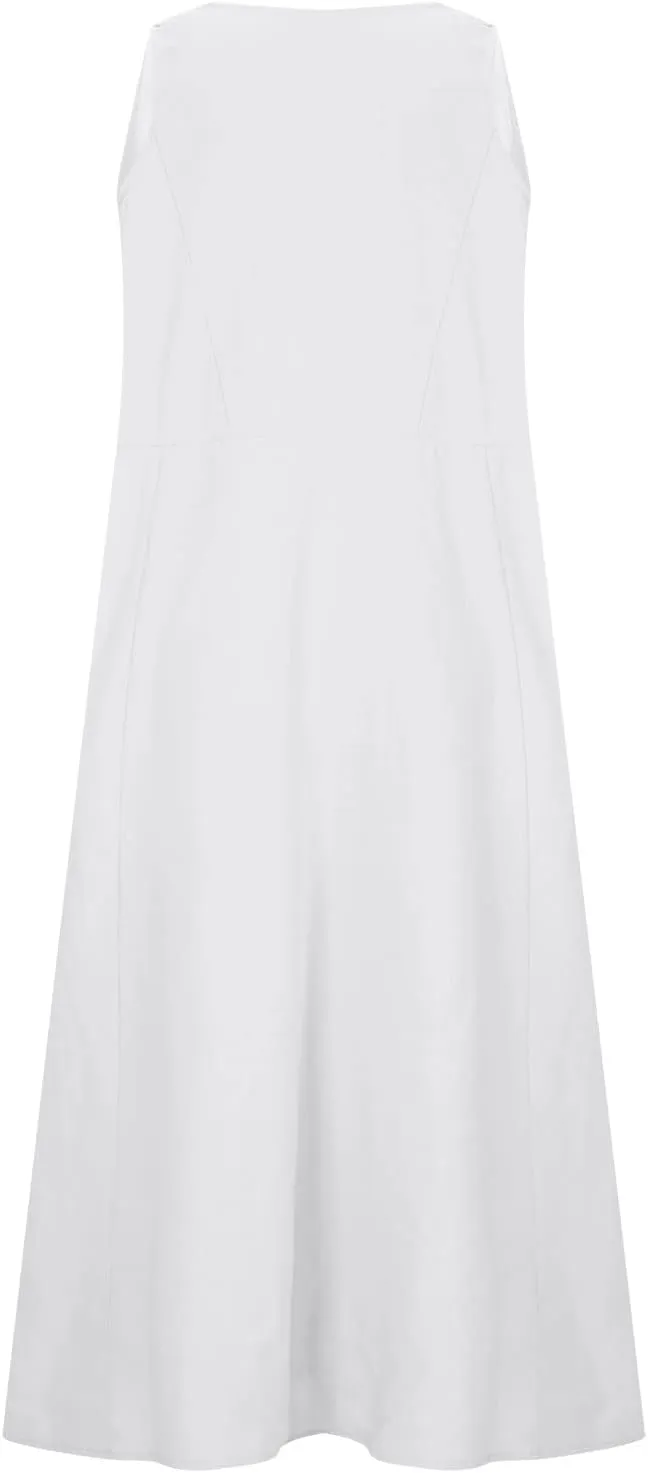 Womens Summer Cotton Linen Dress Sleeveless Scoop Neck Flowy Sundress 2025 Plus Size Loose Comfy Midi Dresses Pockets