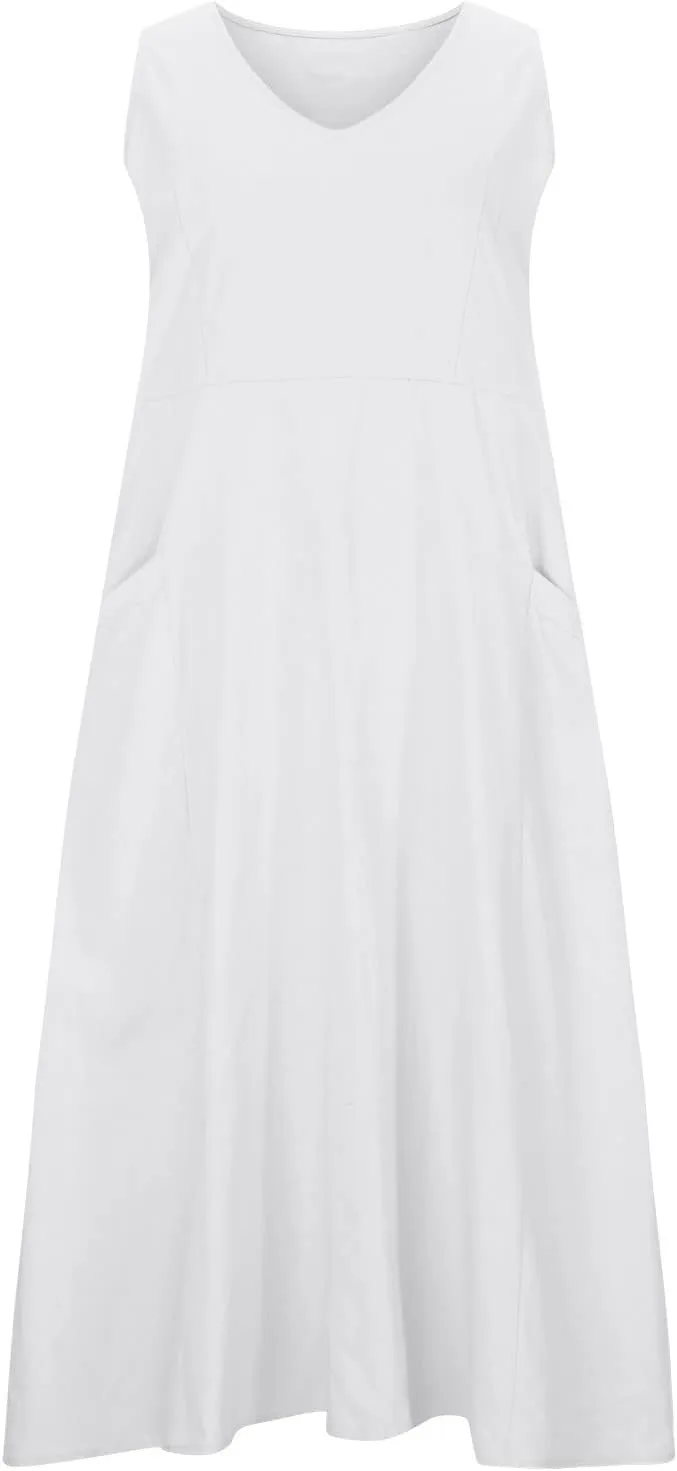 Womens Summer Cotton Linen Dress Sleeveless Scoop Neck Flowy Sundress 2025 Plus Size Loose Comfy Midi Dresses Pockets