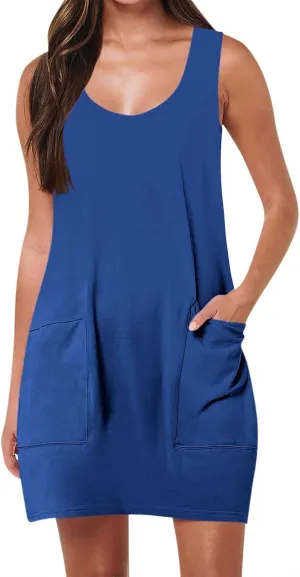 Womens Summer Dresses 2025 Casual Crew Neck Sleeveless Mini Dress Vacation Beach Sundresses Loose Fit Tank T Shirt