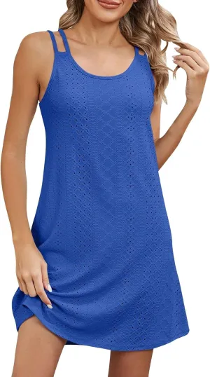 Womens Summer Dresses 2025 Casual Trendy Mini Sundresses A Line Beach Vacation Boho Sun Dress Strappy Sundress Eyelet