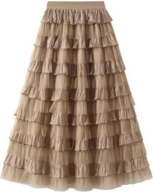 Women's Summer Elastic Waist Tiered Maxi Skirt High Waist Casual Beach Outfits Bohemian Print A-Line Long Skirt